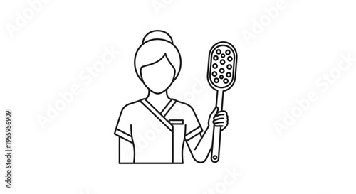 Spa Therapist Holding Exfoliating Brush Icon - Beauty and Wellness Concept