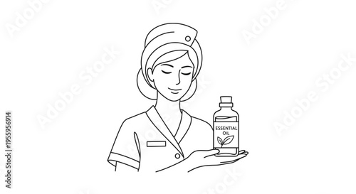 Spa Therapist Holding Essential Oil Bottle with Leaf Icon