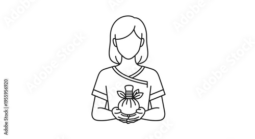 Spa Therapist Holding Herbal Compress Ball, Wellness Massage, Natural Therapy Icon