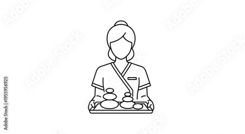 Spa Therapist Holding Hot Stones Tray, Wellness Massage Icon