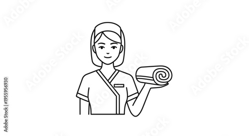 Spa Therapist Holding Rolled Towel, Wellness and Beauty Service Icon