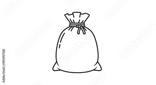 Simple line drawing of a closed drawstring bag, isolated on white background.