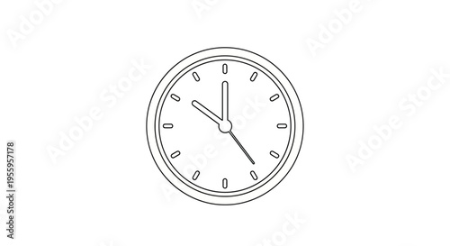 Simple Line Drawing of a Clock Face with Hands Showing Time