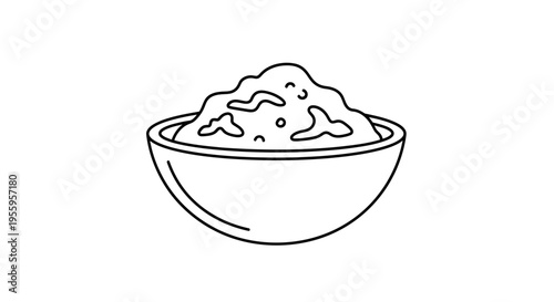 Simple Line Drawing of a Bowl Filled with Mashed Potatoes or Similar Food