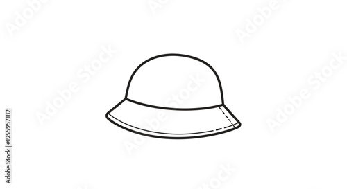 Simple line drawing of a bucket hat, isolated on white background.