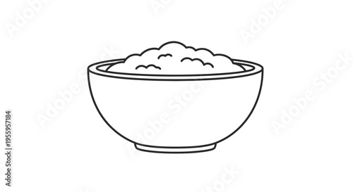 Simple Line Drawing of a Bowl Filled with Grains or Cereal