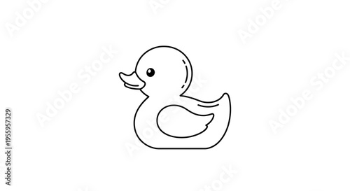 Simple Line Drawing of a Rubber Duck Toy on White Background