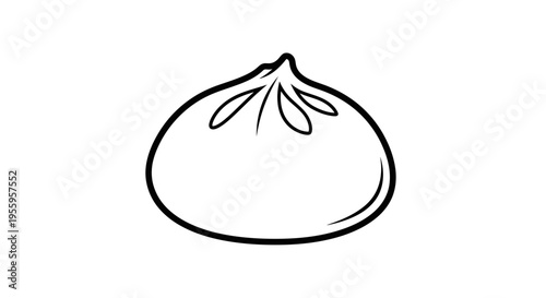 Simple black and white line drawing of a single steamed bun, a popular Asian food.