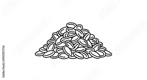 Pile of coins, representing wealth, savings, and financial success. Hand-drawn illustration.