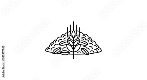 Pile of Grains and Wheat Ear Icon, Organic Food and Agriculture Symbol
