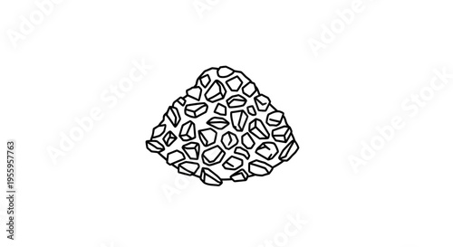 Pile of small, irregular stones, black and white illustration, graphic resource