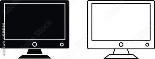 Monitor screen icons black and white Vector