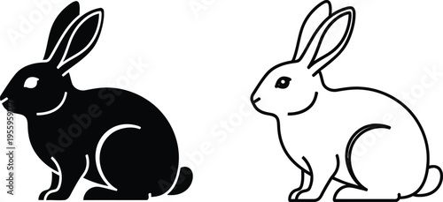 Black and white rabbits sitting side by side Vector