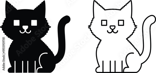 Black and white cats side by side minimalist illustration Vector