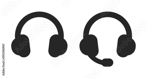 Headphones icons, audio, music listening, headphone with microphone