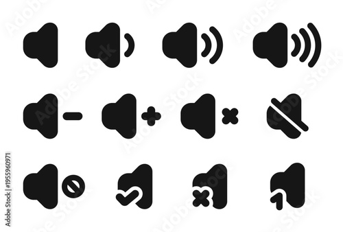 Speaker volume icons, mute and unmute volume sound, loudspeaker icon