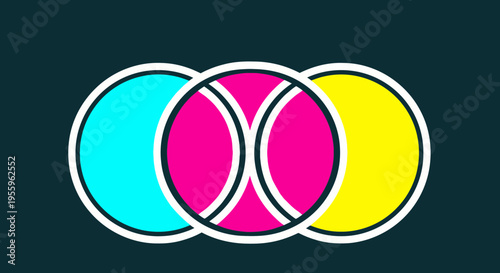 The colorful 3 minimal flat vector graphic of overlapping circles in cyan, magenta, and yellow, creating a visually appealing composition.