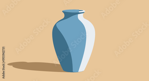 Retro broadcast graphics style blue and white vase on beige background appears in 90s inspired scene