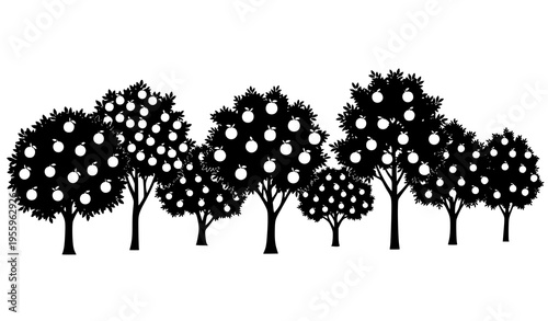 A minimalist vector graphic illustration of trees with fruit
