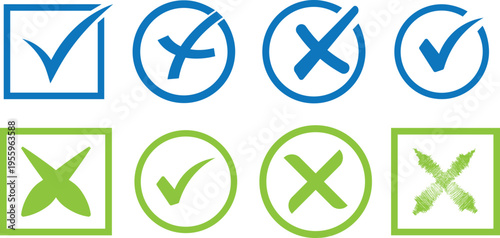 Check mark and red cross icon set, professional approved and rejected symbols, green tick and red cross collection, professional web design and mobile app illustration EPS 10
