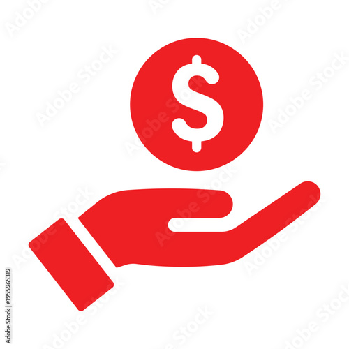 Hand Holding Coin Dollar Icon Red Minimal Finance Donation Symbol