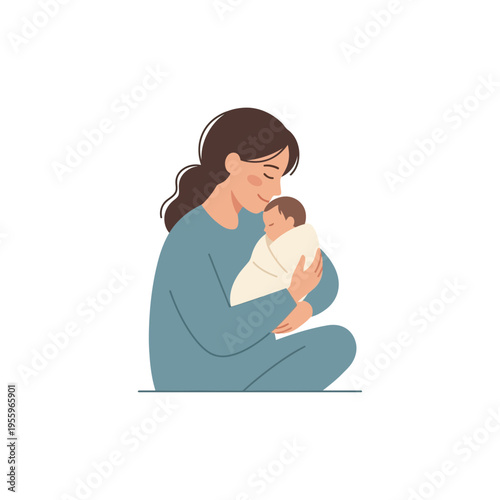 Tender Embrace of Mother and Newborn, Symbolizing Love, Care, and New Beginnings in a Serene Family Moment