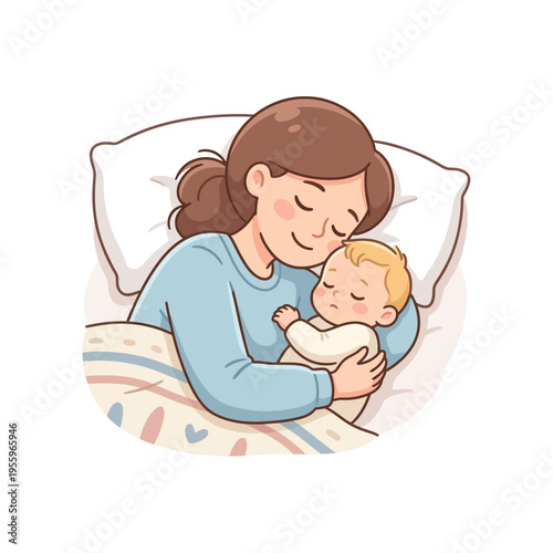 A Tender Embrace Loving Mother Cuddles Her Sleeping Newborn, Evoking Warmth, Peace, and Deep Maternal Connection