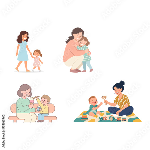 Heartwarming concept of mothers and children sharing joyful moments and nurturing love