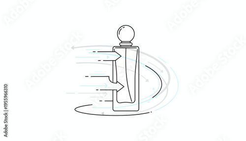 Perfume Bottle with Airflow Arrows and Swirls - Concept of Fragrance Diffusion