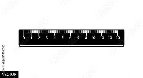 Black ruler vector illustration with white markings for measurement. Flat design isolated measuring tool icon.