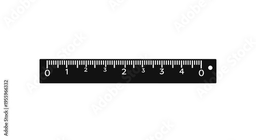 Clean Black Measuring Ruler with White Graduations on a White Background for School, Office, Engineering, and Design