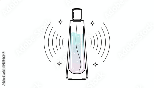Perfume Bottle with Scent Waves and Sparkles - Elegant Fragrance Illustration