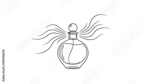 Perfume Bottle with Scent Waves - Minimalist Line Art