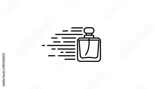 Perfume bottle with speed lines, representing fast delivery or fragrance diffusion