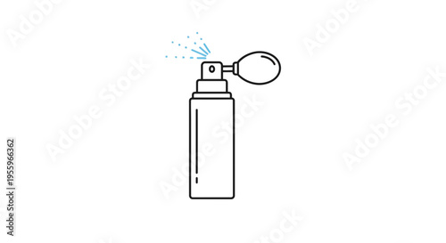 Perfume bottle with spray mist, isolated on white background, line art icon