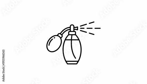 Perfume bottle with spray nozzle and bulb, minimalist line art icon