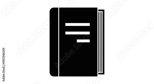Closed black book or notebook silhouette icon; educational symbol for knowledge, learning, literature, and study concepts.