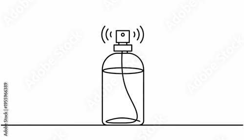 Perfume spray bottle with radiating waves, representing scent or fragrance diffusion