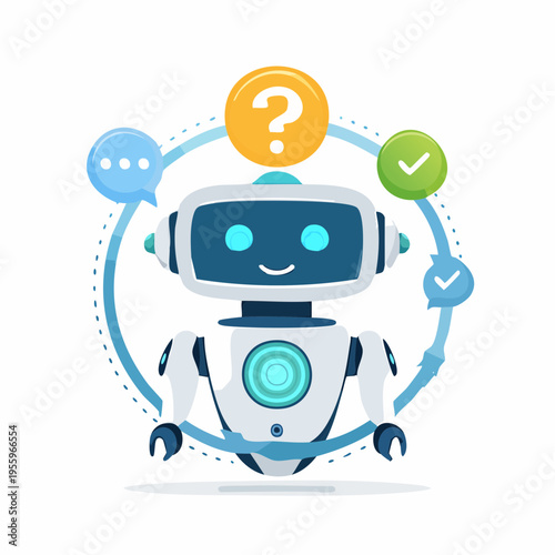 困惑するAIロボットの顔 処理中やエラーを示すアイコン