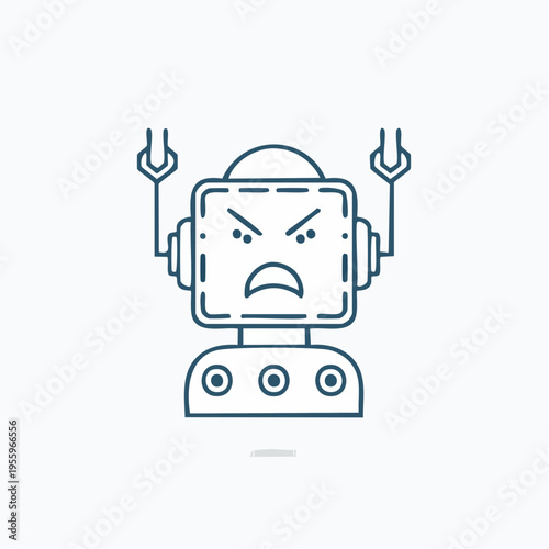 怒るAIロボットの顔 エラーやシステム障害を示すアイコン