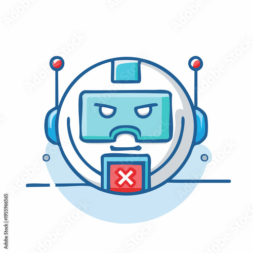 怒るAIロボットの顔 エラーやシステム障害を示すアイコン