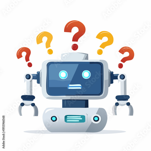 困惑するAIロボットの顔 処理中やエラーを示すアイコン