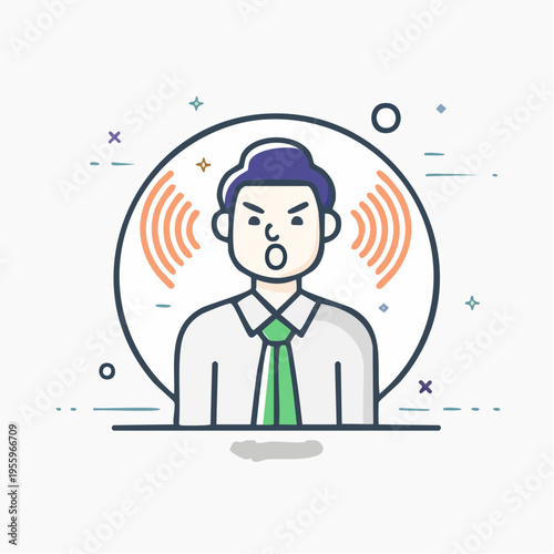 クレームを叫ぶ怒った男性顧客のアイコン 悪質クレーマー