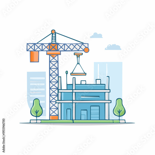 クレーンと建設中のビルのアイコン 都市開発と建設現場