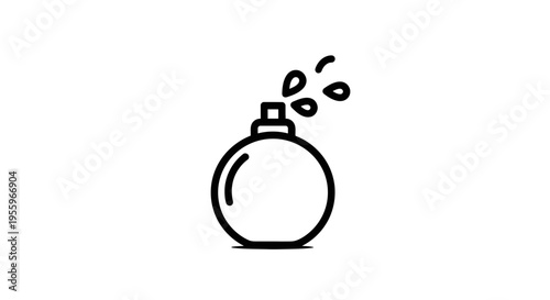 Perfume bottle icon, spray mist, simple line art, isolated on white background