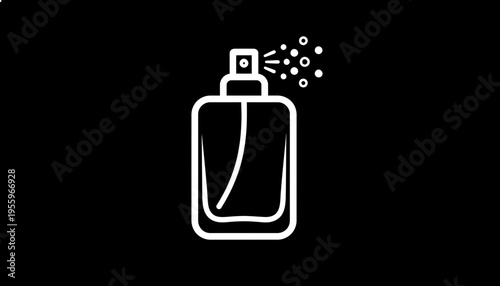 Perfume Bottle Spray Icon - White Outline on Black Background