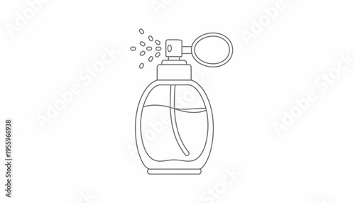 Perfume bottle spray icon, elegant fragrance atomiser, beauty product, cosmetic dispenser, line art illustration