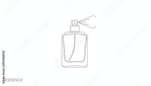 Perfume Bottle Spraying Essence, Minimalist Line Art Illustration