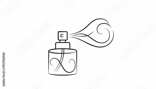 Perfume Bottle Spraying Fragrance Mist Swirls - Minimalist Line Art Icon