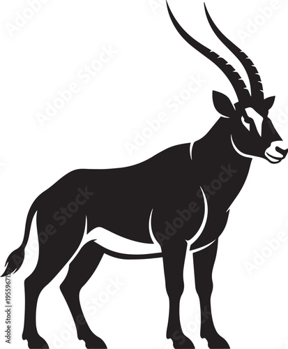 Black silhouette of a sable antelope with long horns